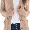 Womens Open Front Cardigan Fashion Button Down Cable Knit Chunky Outwear Coats