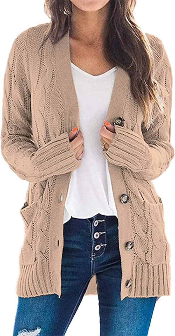Womens Open Front Cardigan Fashion Button Down Cable Knit Chunky Outwear Coats