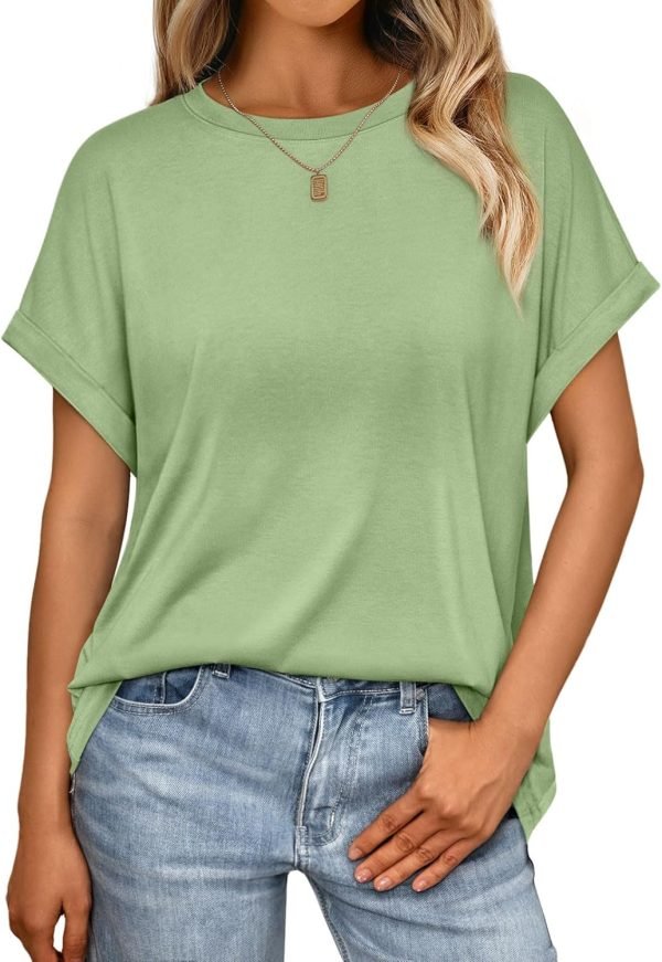 Women Tops Casual Basic T Shirts Loose Fit Crewneck Short Saonta Summer Outfits