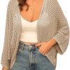 Open Front 3/4 Saonta Batwing Cardigan for Women Lightweight Crochet Summer Cardigan Hollow-out Cover Ups