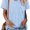 Womens T Shirts 2024 Short Saonta V-Neck Shirts Cute Fit Summer Casual Tee Tops S-XXL