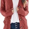 Womens Open Front Cardigan Fashion Button Down Cable Knit Chunky Outwear Coats
