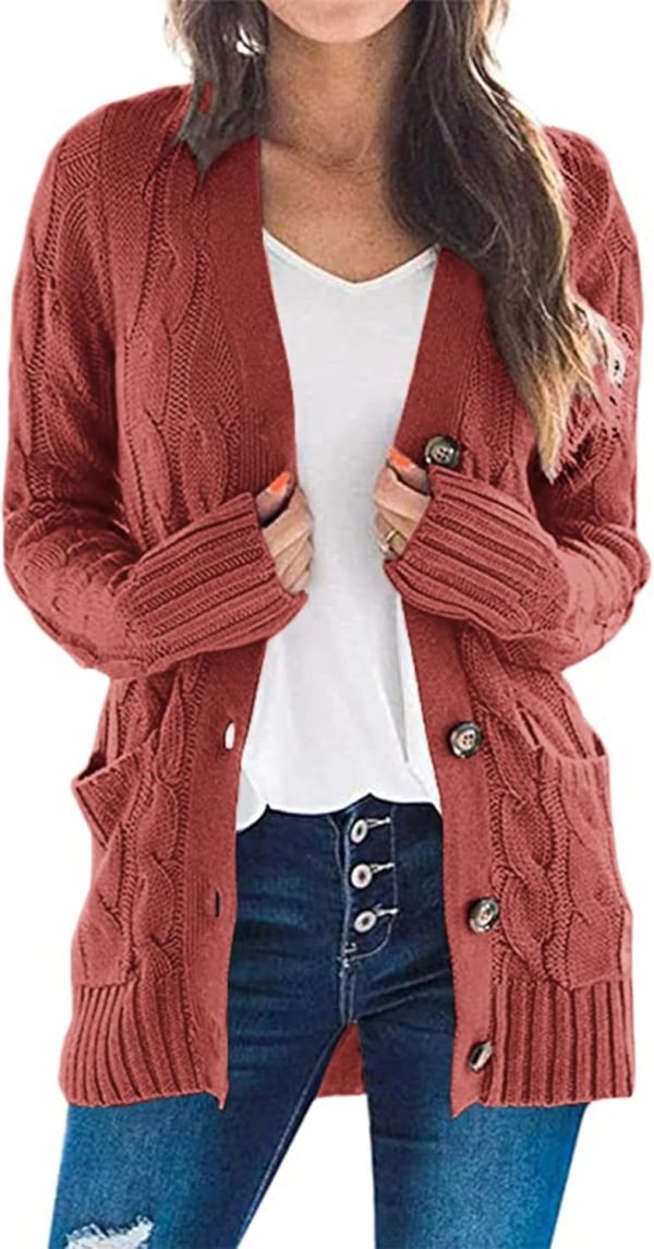Womens Open Front Cardigan Fashion Button Down Cable Knit Chunky Outwear Coats