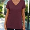 Womens T Shirts Short Saonta V Neck Tops with Pockets Summer Fashion Trendy Soft Casual Comfy Outfits Clothes 2024