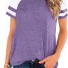 Womens Shirts Casual Tunic Tops Color Block Crewneck Summer Loose Fitting Workout Tee Shirts