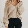 Womens Open Front Long Saonta Button Chunky Knit Cardigan Sweater