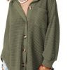 Womens Waffle Knit Shacket Jacket Casual Long Saonta Button Down Shirts Dressy Blouses Tops