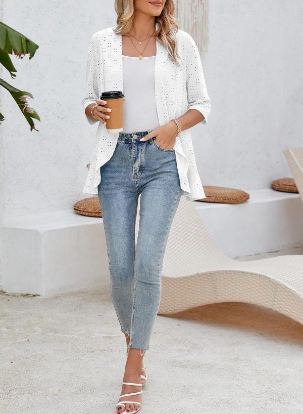 Lightweight Summer Cardigan for Women Spring Netted Knit Ruffle Half Saonta Kimono Cover Ups