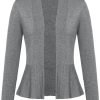 Women's Casual Draped Open Front Cropped Cardigan Long Saonta Sweater Peplum Knit Outwear