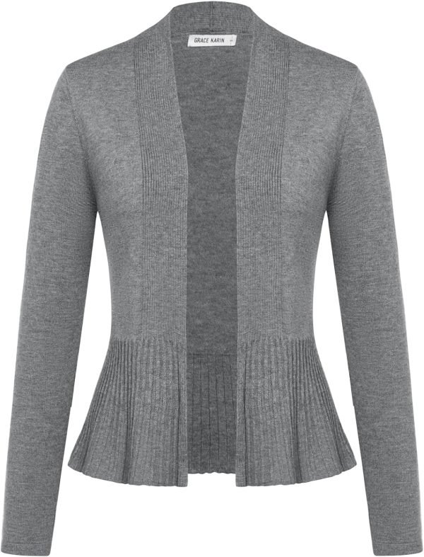 Women's Casual Draped Open Front Cropped Cardigan Long Saonta Sweater Peplum Knit Outwear