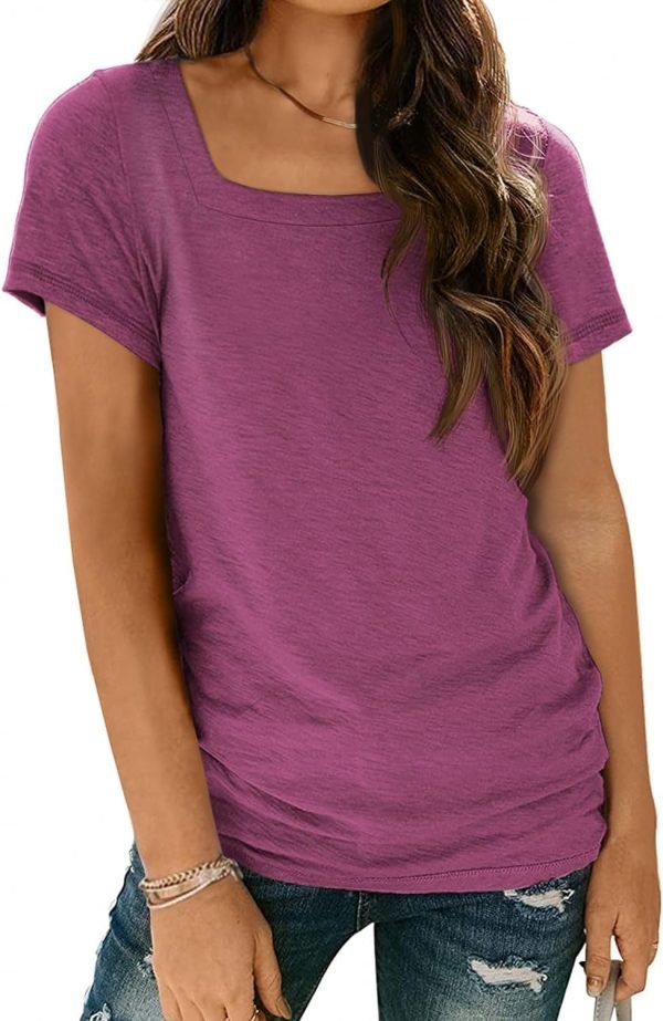 Womens Tops Casual Spring Summer Tshirts 2024 Short Saonta Square Neck Basic Tee Outfits
