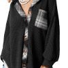 Womens Waffle Knit Shacket Jacket Casual Long Saonta Button Down Shirts Dressy Blouses Tops