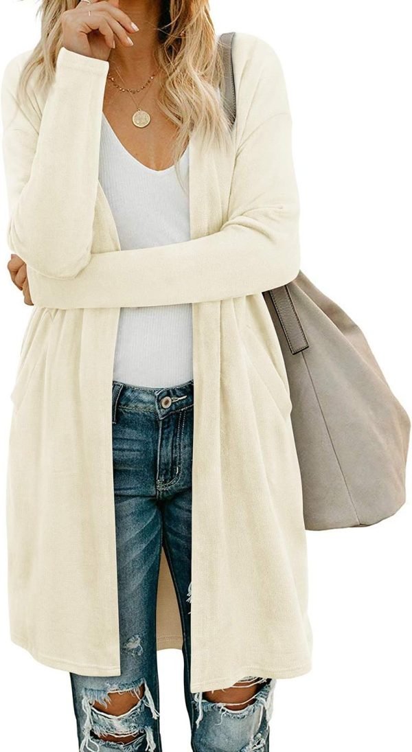Women's Open Front Cardigan Shirt with Pockets Long Saonta Lightweight Coat