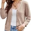 2024 Women's 3/4 Saonta Crochet Knit Button Down Cardigan Cropped Shrug Bolero Lightweight Sweaters Tops