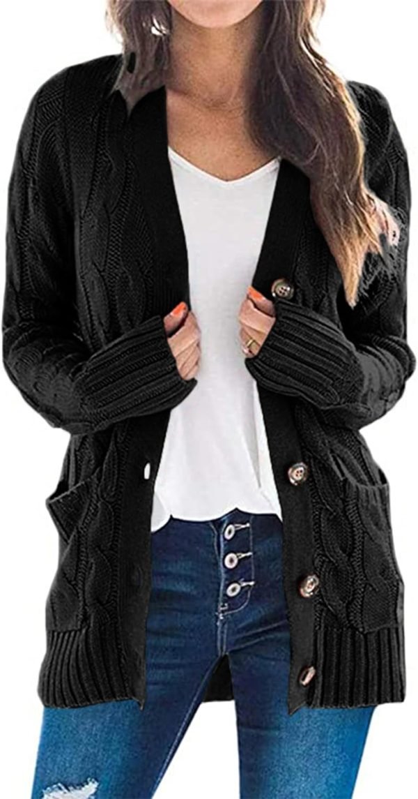 Womens Open Front Cardigan Fashion Button Down Cable Knit Chunky Outwear Coats