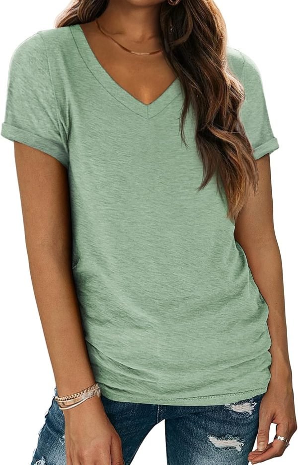 T Shirts Short Saonta V Neck Tees for Women Fashion Tops Trendy Lightweight Soft Casual Summer Outfits Clothes 2024