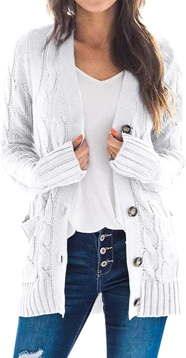 Womens Open Front Cardigan Fashion Button Down Cable Knit Chunky Outwear Coats