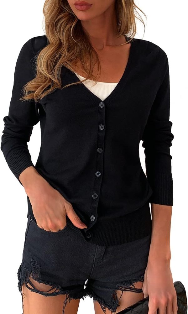 71S3ObUMaYS._AC_SL1500 Women's Button Down Crew Neck Long Saonta Soft Knit Cardigan Sweaters