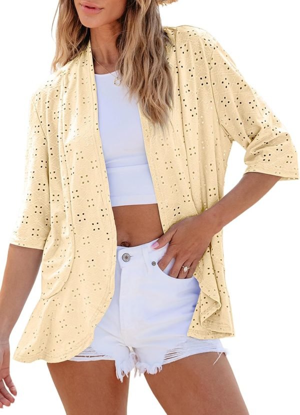 Lightweight Summer Cardigan for Women Spring Netted Knit Ruffle Half Saonta Kimono Cover Ups