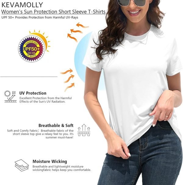 Basic T Shirts for Women UPF 50+ Short Saonta Casual Summer Tops Trendy Solid Loose Fit Tshirt