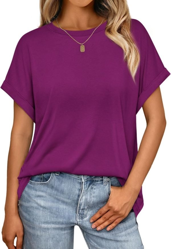 Women Tops Casual Basic T Shirts Loose Fit Crewneck Short Saonta Summer Outfits