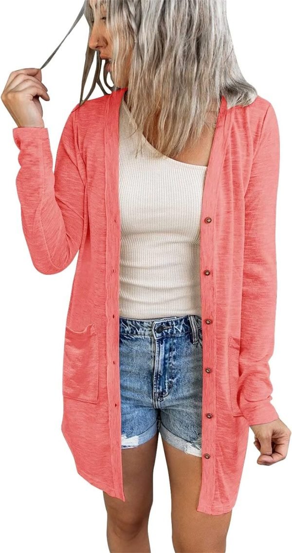 Women's Open Front Lightweight Cardigan Long Saonta Button Down Loose Outwear