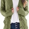 Womens Open Front Cardigan Fashion Button Down Cable Knit Chunky Outwear Coats