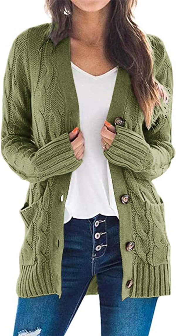Womens Open Front Cardigan Fashion Button Down Cable Knit Chunky Outwear Coats
