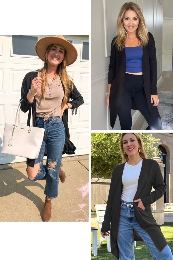 Women's Open Front Cardigan Shirt with Pockets Long Saonta Lightweight Coat