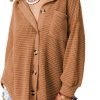Womens Waffle Knit Shacket Jacket Casual Long Saonta Button Down Shirts Dressy Blouses Tops