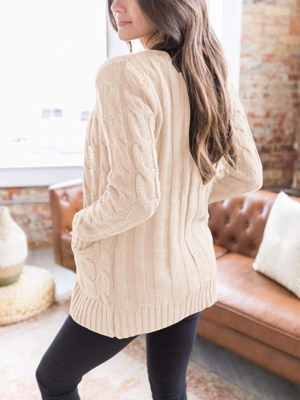 Womens Open Front Cardigan Fashion Button Down Cable Knit Chunky Outwear Coats