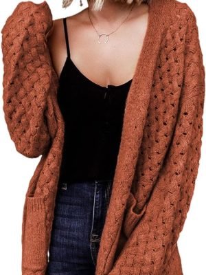 Women's 2024 Fashion Casual Open Front Long Saonta Chunky Cable Knit Cardigans Sweaters Outerwear Coats with Pockets