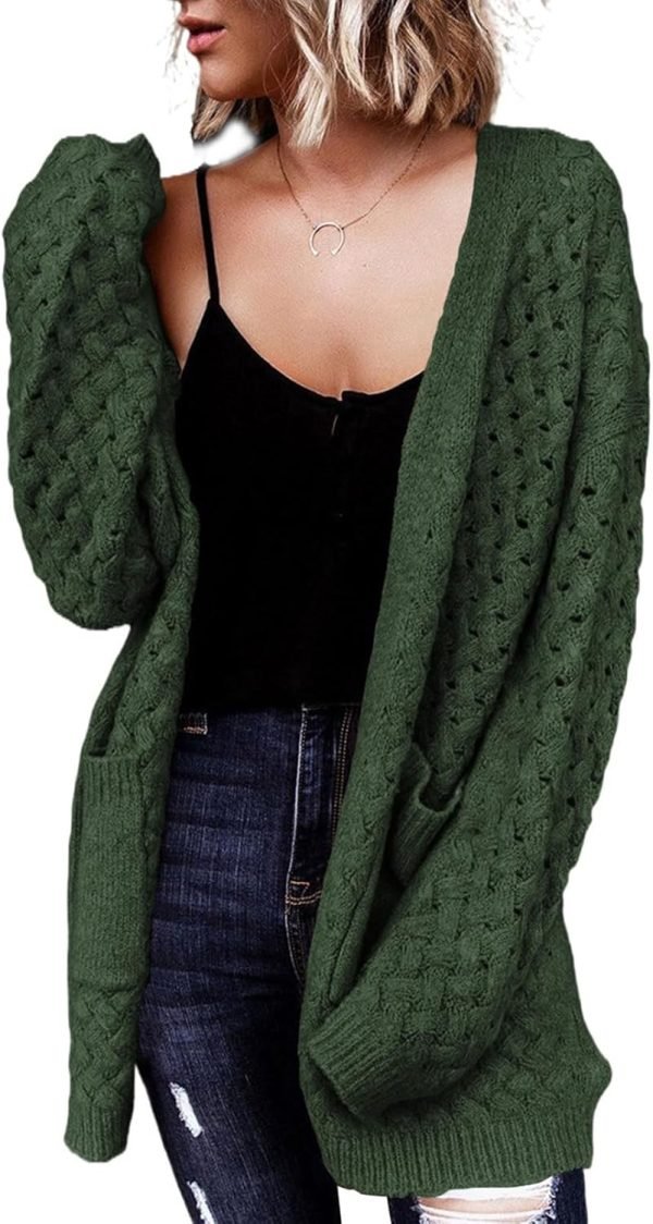 Women's 2024 Fashion Casual Open Front Long Saonta Chunky Cable Knit Cardigans Sweaters Outerwear Coats with Pockets