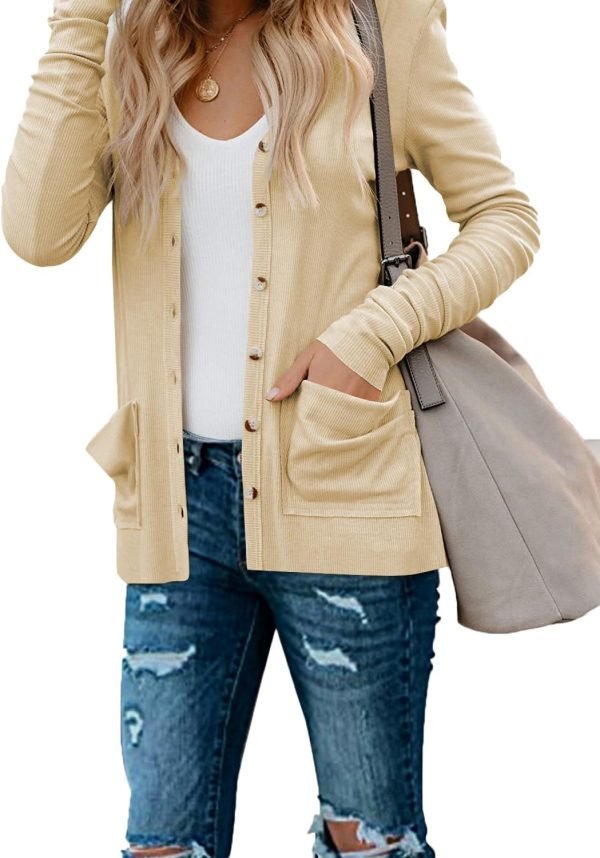 Women's Cardigans Button Down Solid Knit Loose Cardigans with Pockets