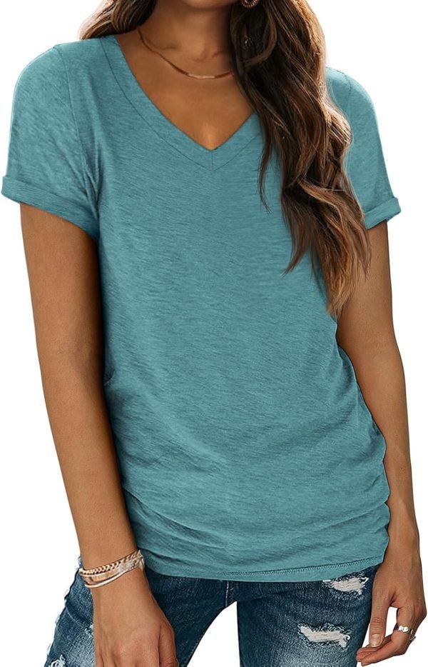 T Shirts Short Saonta V Neck Tees for Women Fashion Tops Trendy Lightweight Soft Casual Summer Outfits Clothes 2024