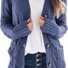 Womens Open Front Cardigan Fashion Button Down Cable Knit Chunky Outwear Coats