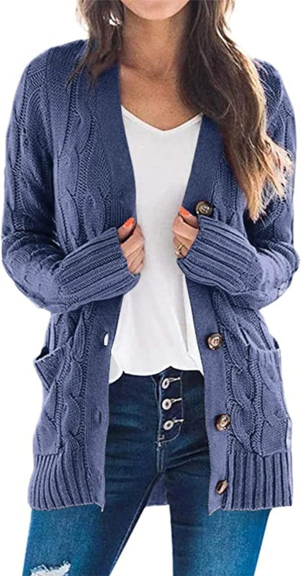 Womens Open Front Cardigan Fashion Button Down Cable Knit Chunky Outwear Coats