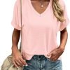 Women's Tshirts V Neck Short Saonta Summer Tops Casual Basic Tee Shirts