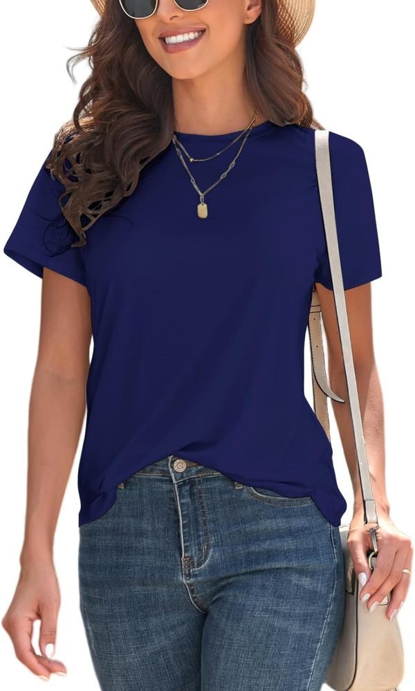 Basic T Shirts for Women UPF 50+ Short Saonta Casual Summer Tops Trendy Solid Loose Fit Tshirt