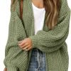 Women's 2024 Fall Open Front Long Lantern Saonta Cardigan Oversized Chunky Outwear with Pocket