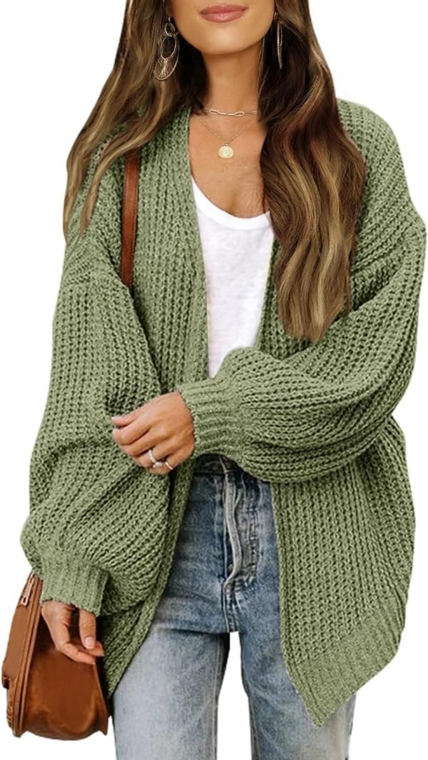 Women's 2024 Fall Open Front Long Lantern Saonta Cardigan Oversized Chunky Outwear with Pocket
