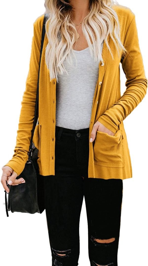 Women's Cardigans Button Down Solid Knit Loose Cardigans with Pockets