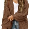 Women's 2024 Fall Open Front Long Lantern Saonta Cardigan Oversized Chunky Outwear with Pocket