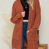 Women's 2024 Fashion Casual Open Front Long Saonta Chunky Cable Knit Cardigans Sweaters Outerwear Coats with Pockets