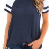 Womens Shirts Casual Tunic Tops Color Block Crewneck Summer Loose Fitting Workout Tee Shirts