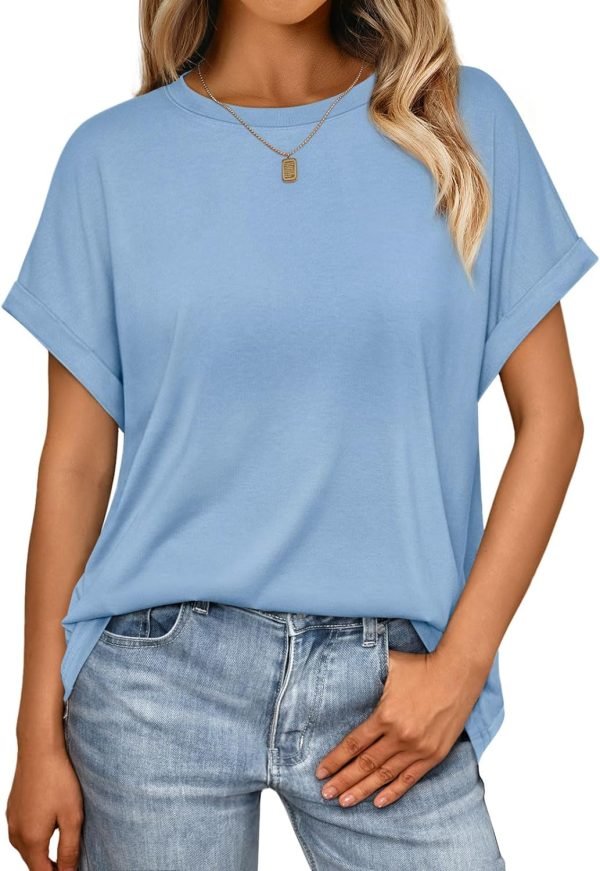 Women Tops Casual Basic T Shirts Loose Fit Crewneck Short Saonta Summer Outfits
