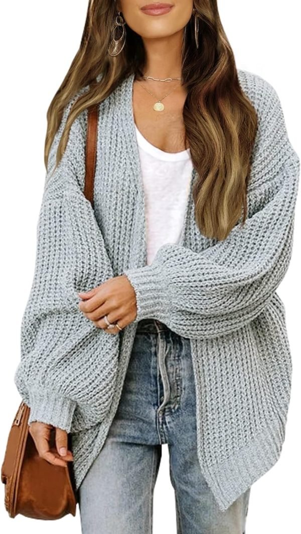 Women's 2024 Fall Open Front Long Lantern Saonta Cardigan Oversized Chunky Outwear with Pocket