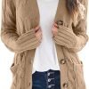 Womens Open Front Cardigan Fashion Button Down Cable Knit Chunky Outwear Coats