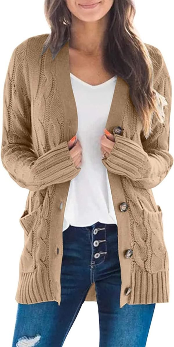 Womens Open Front Cardigan Fashion Button Down Cable Knit Chunky Outwear Coats