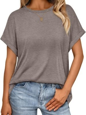 Women Tops Casual Basic T Shirts Loose Fit Crewneck Short Saonta Summer Outfits